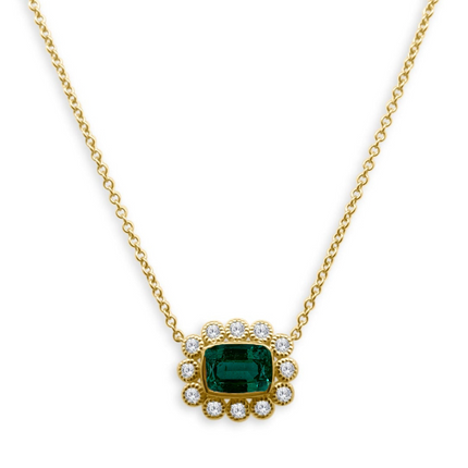 Gemstone & Diamond Milgrain Halo Necklace