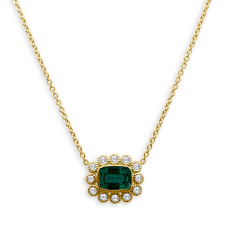 Gemstone & Diamond Milgrain Halo Necklace
