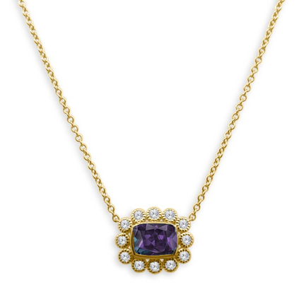 Gemstone & Diamond Milgrain Halo Necklace