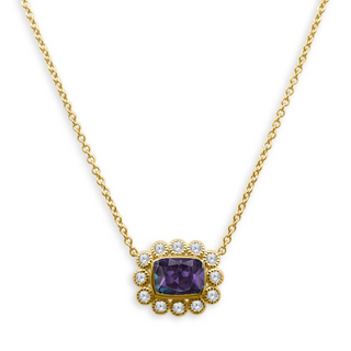 Gemstone & Diamond Milgrain Halo Necklace

