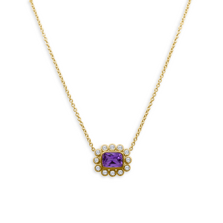 Gemstone & Diamond Milgrain Halo Necklace
