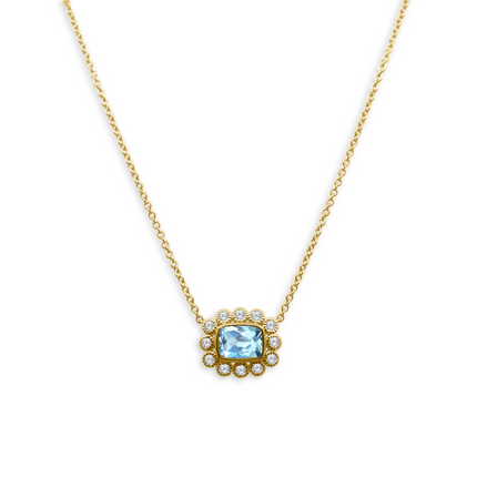 Gemstone & Diamond Milgrain Halo Necklace