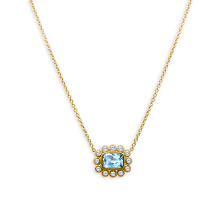 Gemstone & Diamond Milgrain Halo Necklace
