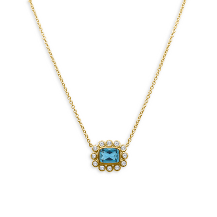 Gemstone & Diamond Milgrain Halo Necklace