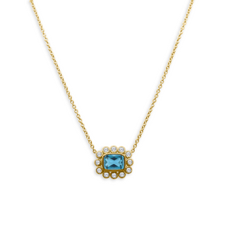 Gemstone & Diamond Milgrain Halo Necklace
