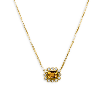 Gemstone & Diamond Milgrain Halo Necklace