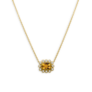 Gemstone & Diamond Milgrain Halo Necklace
