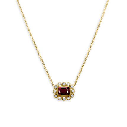 Gemstone & Diamond Milgrain Halo Necklace