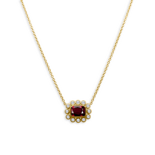 Gemstone & Diamond Milgrain Halo Necklace
