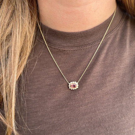 Milgrain Halo Gemstone & Diamond Necklace Lifestyle