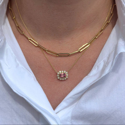 Milgrain Halo Gemstone & Diamond Necklace Lifestyle 4