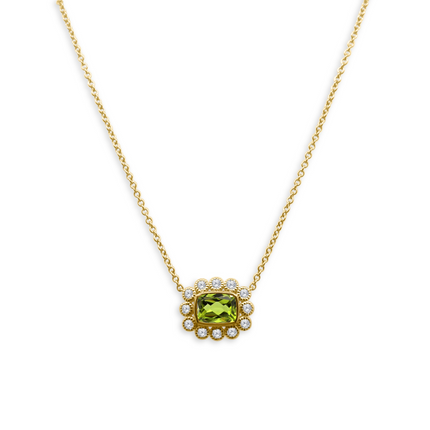 Gemstone & Diamond Milgrain Halo Necklace