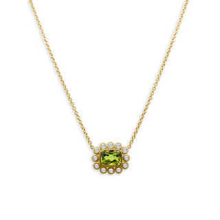 Gemstone & Diamond Milgrain Halo Necklace
