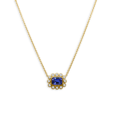 Gemstone & Diamond Milgrain Halo Necklace