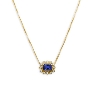 Gemstone & Diamond Milgrain Halo Necklace
