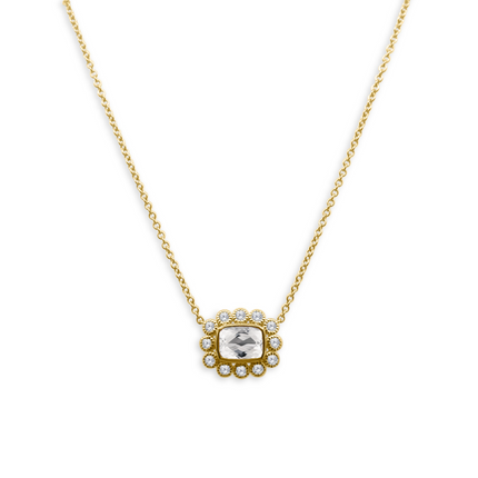 Gemstone & Diamond Milgrain Halo Necklace