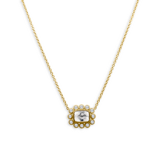 Gemstone & Diamond Milgrain Halo Necklace
