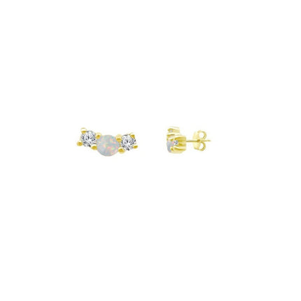 Opal and Diamond Curve Stud - Lindsey Leigh Jewelry, Houston, TX