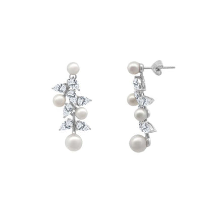 Pearl & Pear Diamond Drop Earrings