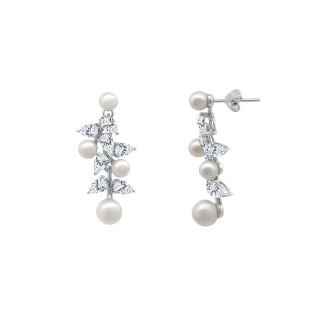 Pearl & Pear Diamond Drop Earrings