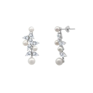 Pearl & Pear Diamond Drop Earrings
