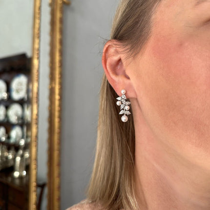 Pearl & Pear Diamond Drop Earrings Lifestyle