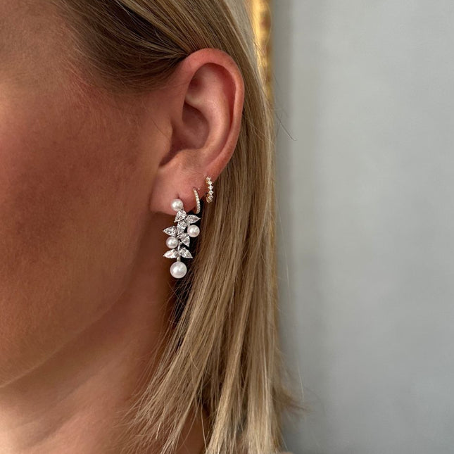 Pearl & Pear Diamond Drop Earrings Lifestyle 2