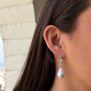 Pearl and Aquamarine Dangle Earrings
