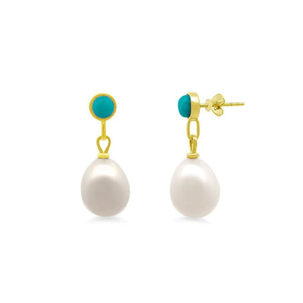 Pearl and Turquoise Drop Earrings