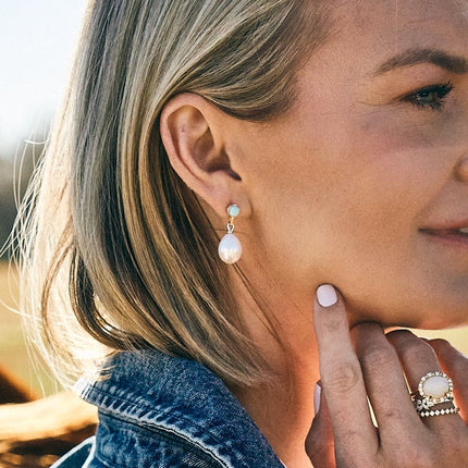 Pearl and Gemstone Drop Studs Lifestyle 1