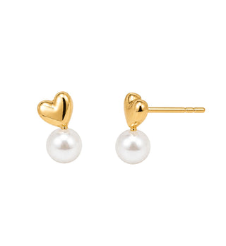 Pearl and Mini Gold Heart Stud Lightbox 1
