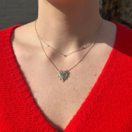 Petite Diamond Heart Station Necklace Lifestyle 1