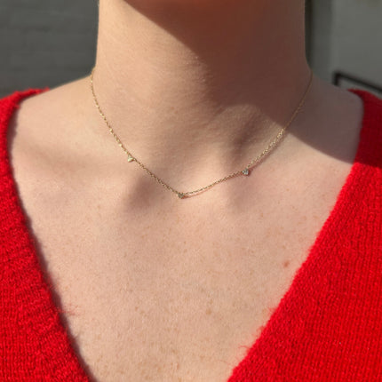 Petite Diamond Heart Station Necklace Lifestyle 3
