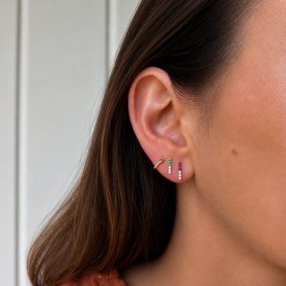 Petite Emerald Gemstone & Diamond Bar Studs
