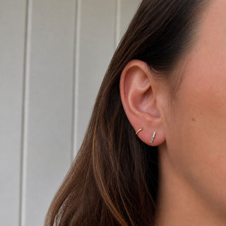 Petite Emerald Gemstone & Diamond Bar Studs
