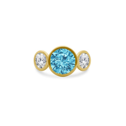 Bezel Set Round Gemstone Ring with Lab Grown Diamond Side Stones