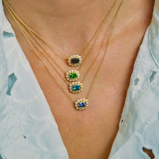 Gemstone & Diamond Milgrain Halo Necklace

