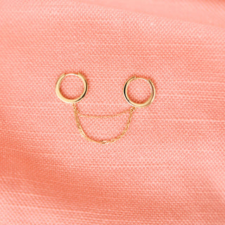 Double Diamond Huggie Chain Earring
