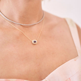 Gemstone & Diamond Milgrain Halo Necklace

