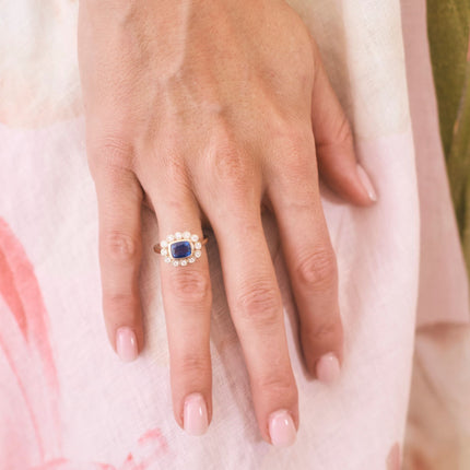 Gemstone & Diamond Milgrain Halo Ring