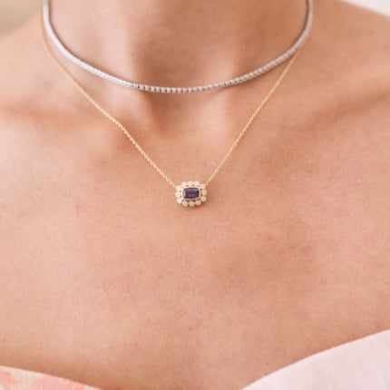 Gemstone & Diamond Milgrain Halo Necklace
