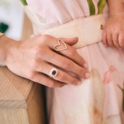 Gemstone & Diamond Milgrain Halo Ring