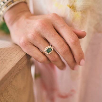 Gemstone & Diamond Milgrain Halo Ring