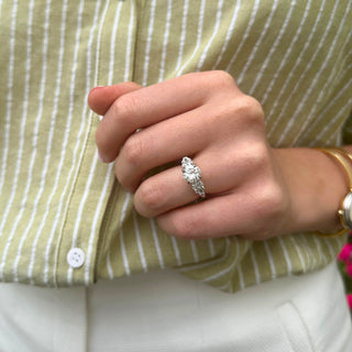 Seven Stone Ring With Round and Baguette Side Stones  Lindsey Leigh Jewelry.

