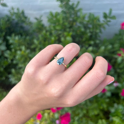 Solitaire Blue Diamond Pear With Hidden Diamond Halo Lifestye