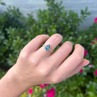 Solitaire Blue Diamond Pear With Hidden Diamond Halo Lifestye
