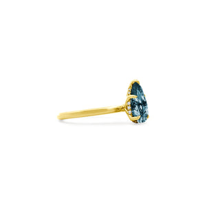 Solitaire Blue Diamond Pear With Hidden Diamond Halo Side
