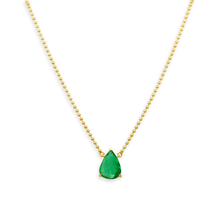 Solitaire Pear Cut Emerald Necklace