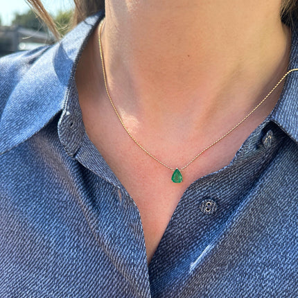 Solitaire Pear Cut Emerald Necklace Lifestyle