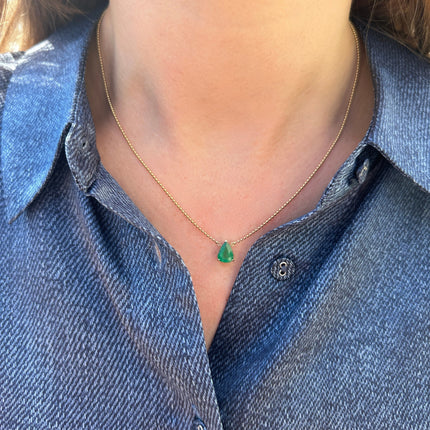Solitaire Pear Cut Emerald Necklace Lifestyle 2